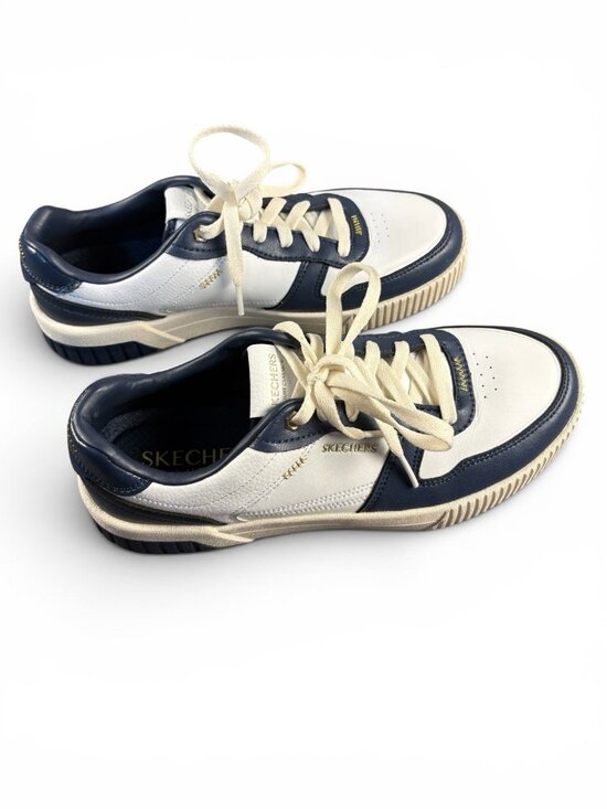Skechers Shoes - Skechers Court Classics Womens 8.5 Air Cooled Memory Foam White Navy Shoes